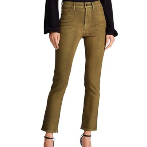 NWOT Lauren Ralph Lauren Metallic Gold High Rise Straight Ankle Jeans  – Size 8 - Picture 1 of 9